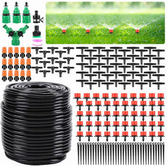 Garden Drip Irrigation Kit,164FT Greenhouse Micro Automatic Drip Irrigation System Kit With Blank Distribution Tubing Hose Adjustable Patio Misting Nozzle Emitters Sprinkler Barb